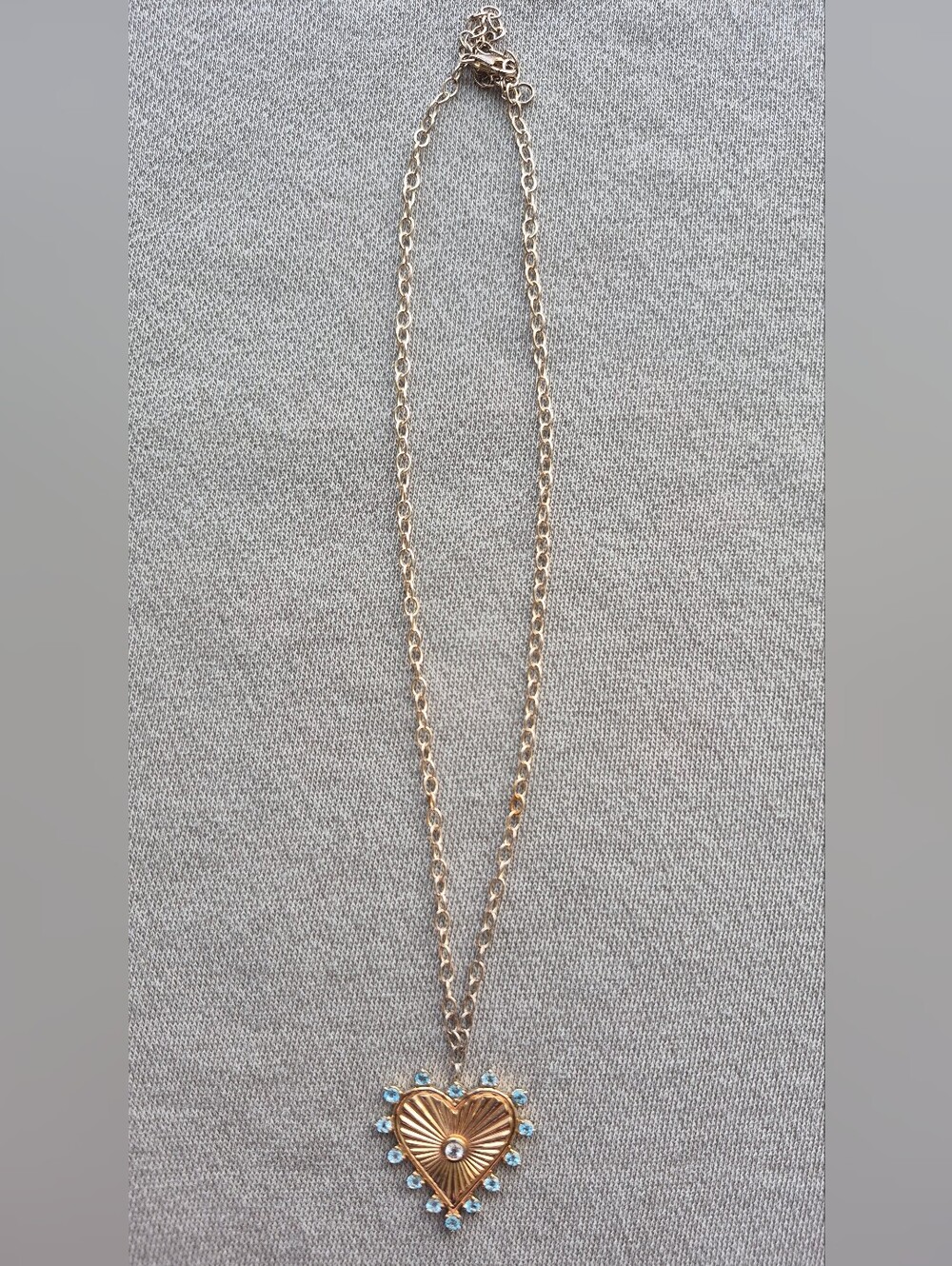 Gold-Tone Heart Pendant Necklace with Blue Accents